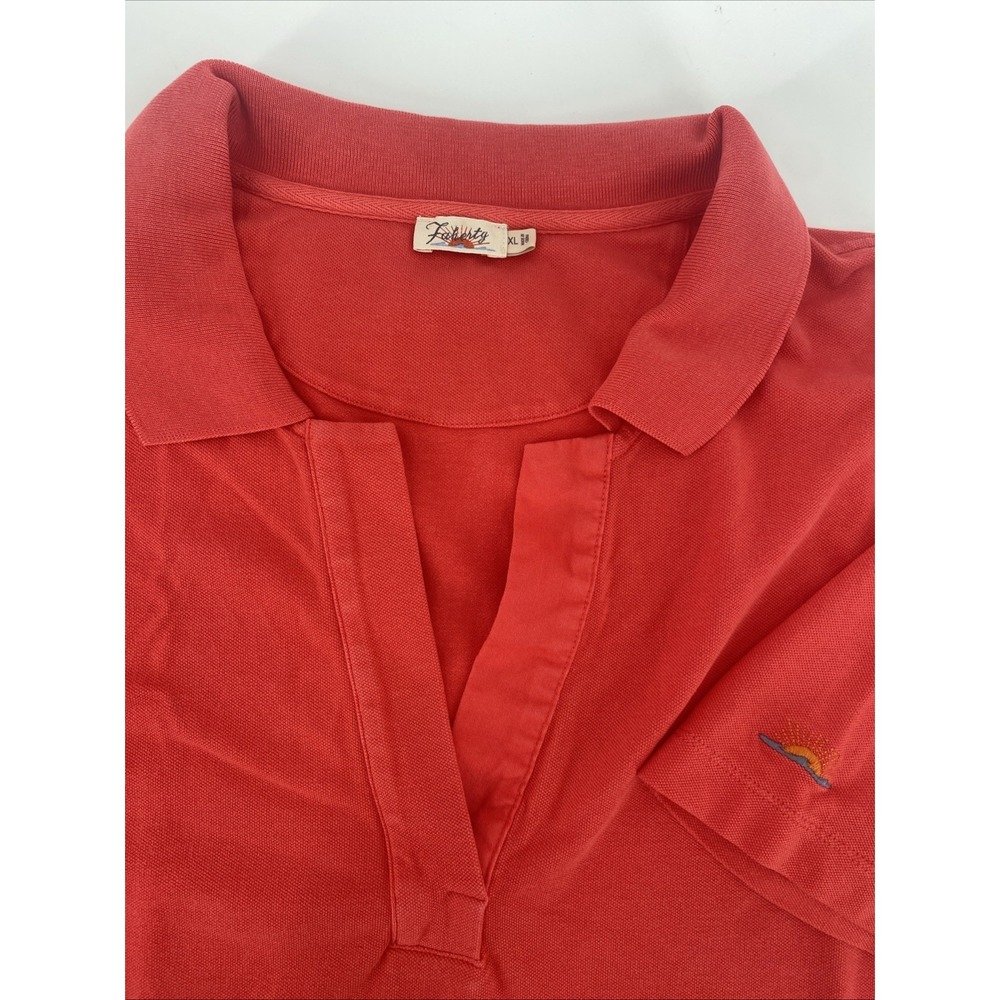 FAHERTY Sun Washed Pique Casual Boxy Polo Top Hibiscus/ Orange Women's XL - Picture 2 of 8